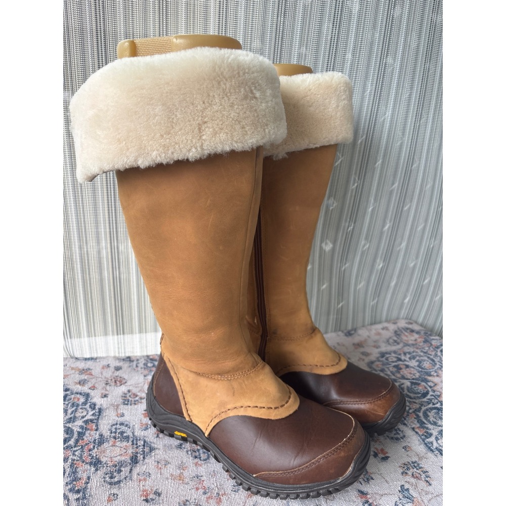 UGG 7.5 Women Miko Adirondack Tall Waterproof Leather Boots Tan Shearling Vibram